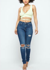 Hera Collection Wrap Around Button Crop Top (Lime) 22459