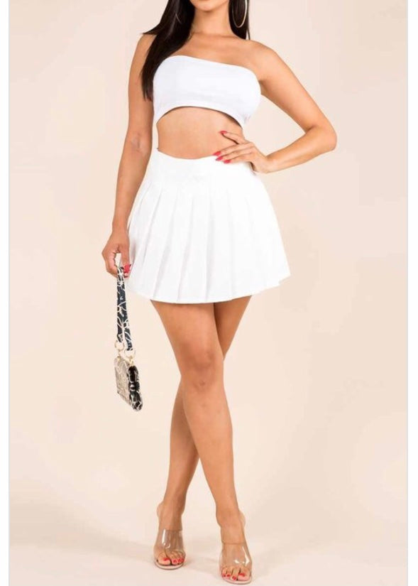Wildcat Pleated Solid Colored Mini Skirt (White) S46613