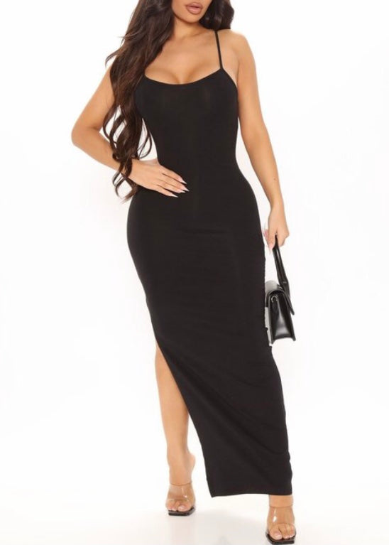 Fashion Love Slit Side Maxi Dress (Black) 6V-2117-SO