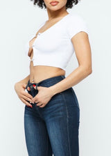 Hera Collection Safety Pin Crop Top (White) 22451-O