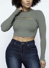Hera Collection Mock Neck Across Lace Crop Top (Moss)