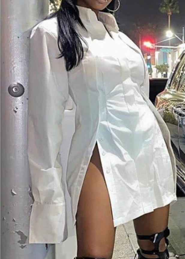 E-Show Long Sleeve Mini Dress Shirt (White) HM6497
