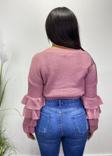 Hera Collection Ruffle Sleeve Sweater Top (Mauve) 22326