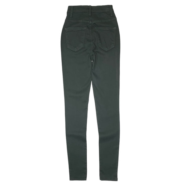 Vibrant High Rise Button Fly Skinny Jeans (Hunter Green) P1242