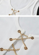 Jireh Chain Strap Umbilical Vest & Short Skirt Casual Set (White) LJ3174ST