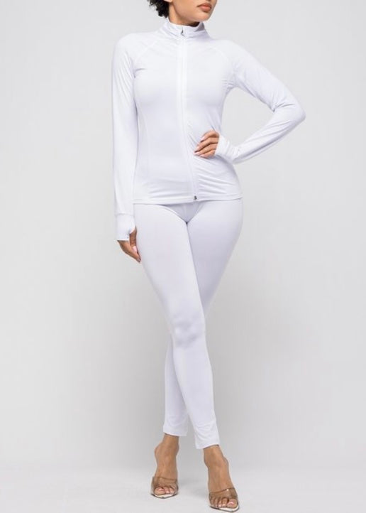Boswell Fashion Long Sleeve Zipper Top & Leggings Set (White) TT2999T