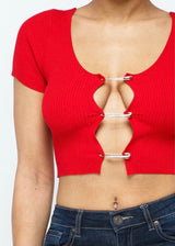 Hera Collection Safety Pin Crop Top (Red) 22451-O