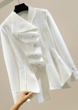 La Ros Button Tap Asymmetrical Tunic Blouse (White) CT3113