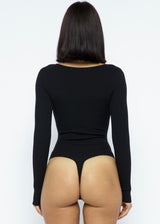 Hera Collection Long Sleeve Button Bodysuit (Black) 22361