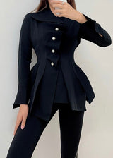 La Ros Button Tap Asymmetrical Tunic Blouse (Black) CT3113
