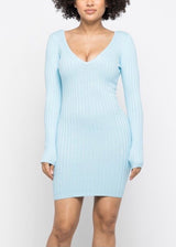 Hera Collection LSLV V-Neck Mini Dress (Light Blue) 22408