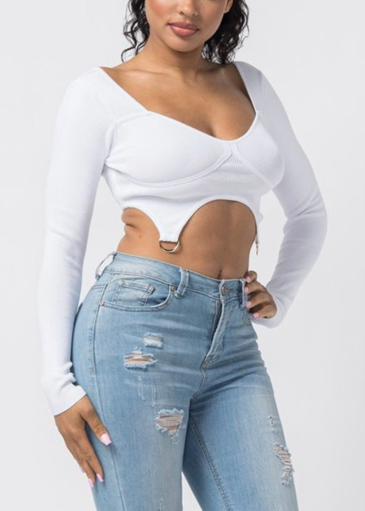 Hera Collection Double Ring Crop Top (White) 22577-O