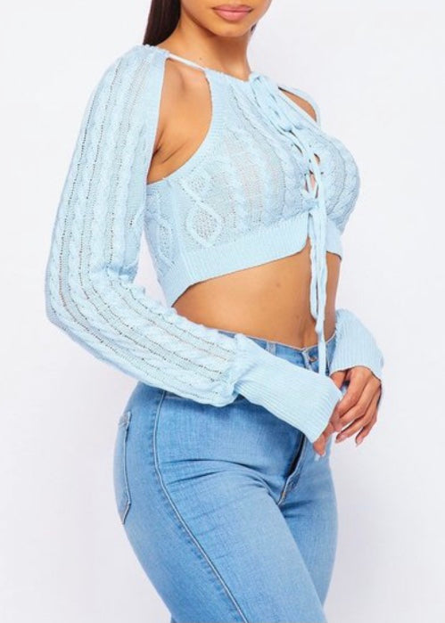 Hot & Delicious Lace Detail Long Sleeve Top (Blue) HT7895