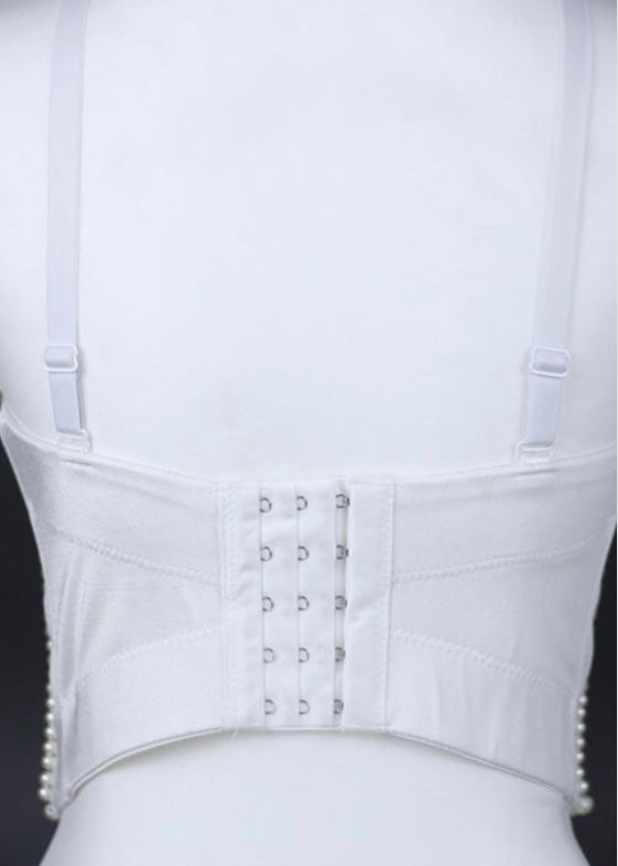SJK Fashion Jewel Covered Corset Top (White) T50411