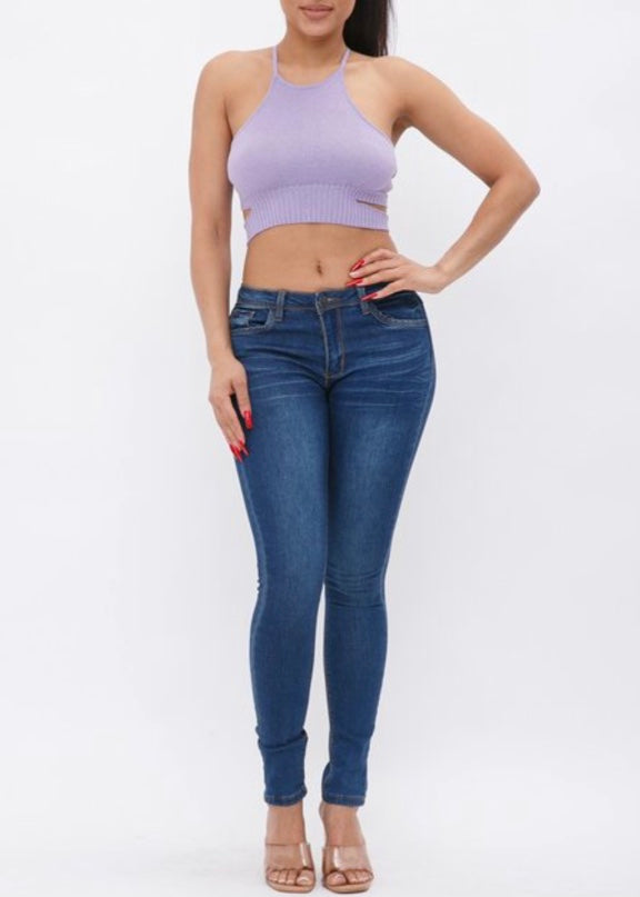 Hera Collection X-Cross Open Back Crop Top (Lavender) 22799