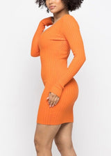 Hera Collection LSLV V-Neck Mini Dress (Orange) 22408