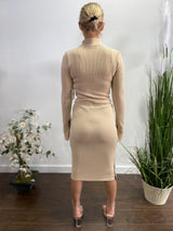 Capsulle Top And Skirt Zippered Dress Set (Tan) CC2098