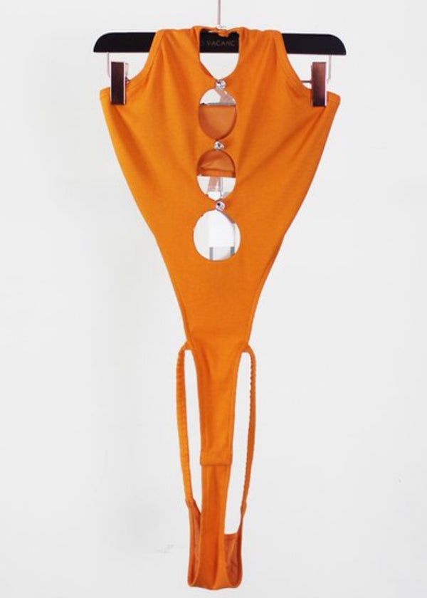 No Vacancy Ribbed Cutout Bodysuit (Orange) B1863
