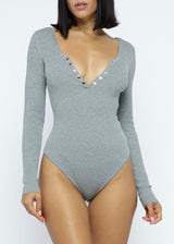 Hera Collection Long Sleeve Button Bodysuit (Heather Grey) 22361