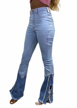 Aphrodite High Rise Two Toned Frayed Flare Jeans (Light Blue) AP2117F1