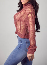 36point5 Teardown Effect Cropped Sweater Top (Marsala) SW1611
