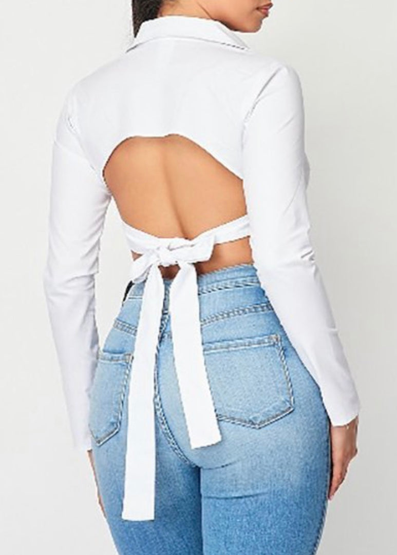 Red Velvet Open Back Button Down Top (White) AT8430