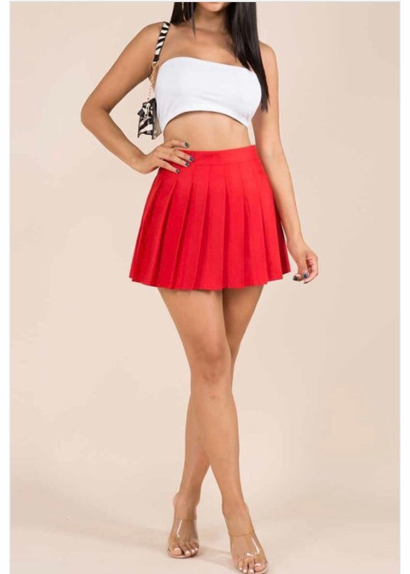 Wildcat Pleated Solid Colored Mini Skirt (Red) S46613