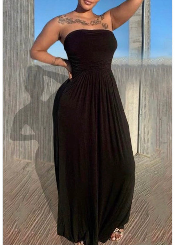 E-Show Solid Off Shoulder Mixi Length Dress (Black) KSN9194
