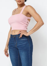Hera Collection Cross Back Tie Crop Top (Blush) 22481