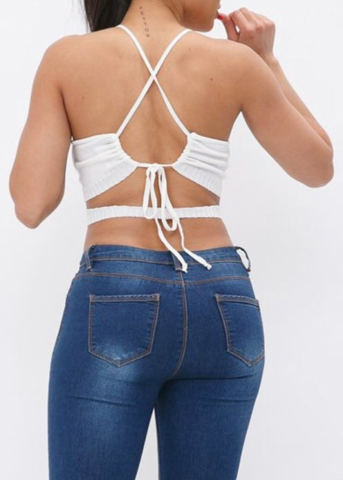 Hera Collection X-Cross Open Back Crop Top (White) 22799