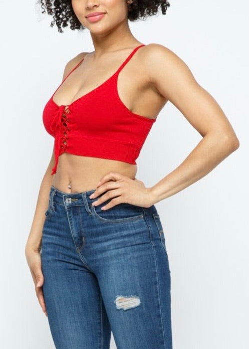 Hera Collection Tie Front Crop Top (Red) 22464