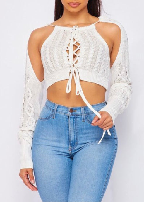 Hot & Delicious Lace Detail Long Sleeve Top (White) HT7895