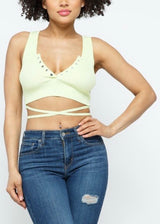 Hera Collection Wrap Around Button Crop Top (Lime) 22459