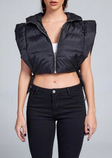 Hot & Delicious Lightweight Cropped Puffer Vest Jacket (Black) BHW041