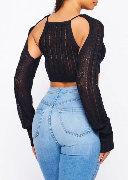 Hot & Delicious Lace Detail Long Sleeve Top (Black) HT7895