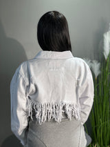 American Bazi Denim Distressed Jacket W/ Frayed Hem (White) RJK-3617