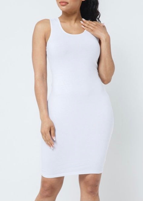 Love J Solid Sleeveless Bodycon Midi Dress (White) DR12790