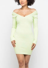 Hera Collection LSLV V-Neck Mini Dress (Lime) 22408