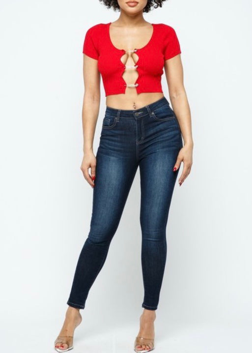 Hera Collection Safety Pin Crop Top (Red) 22451-O