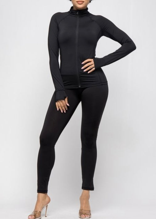 Boswell Fashion Long Sleeve Zipper Top & Leggings Set (Black) TT2999T