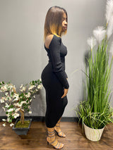 Hera Collection Long Sleeve X Cross Maxi Mini Dress (Black) 22294