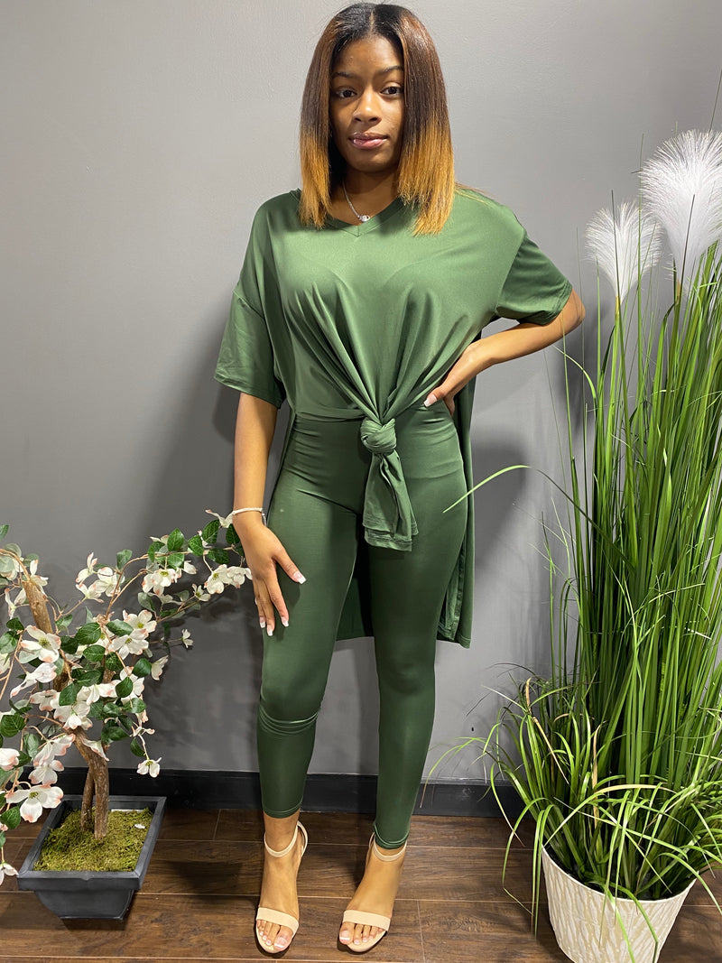 Daisy Short Sleeve Top and Leggings Set (Olive) DT389