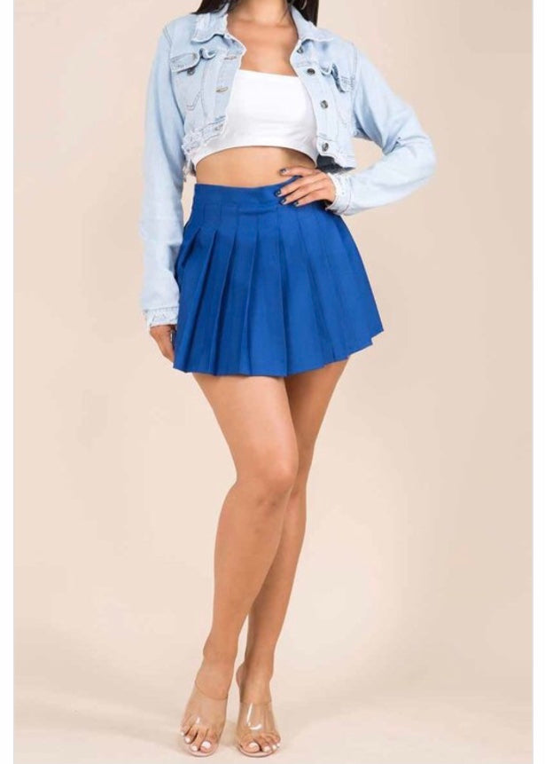 Wildcat Pleated Solid Colored Mini Skirt (Royal) S46613