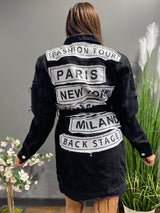 American Bazi Plus Size Fashion Tour Patched Denim Jacket (Black) RJK-3603