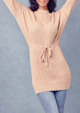 36point5 Long Sleeve Cable Knit Sweater Dress (Khaki) SW1686