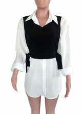 Beston White Shirt Dress and Vest Set (White) BM502