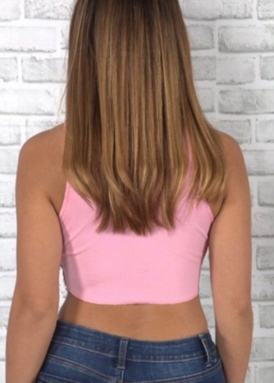 Jireh Contrast Color Strap Sexy Hollow Short Slim Top (Pink) LJ9221T