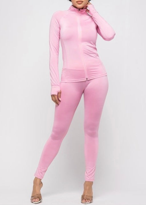 Boswell Fashion Long Sleeve Zipper Top & Leggings Set (Pink) TT2999T