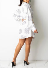 HalfHeart Printed Shirt Dress (Off White) SMX190861
