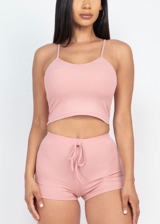 Capella Racer Back Crop Top & Shorts Set (Mauve) BTP2396